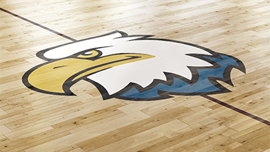 Eagle logo on gym floor