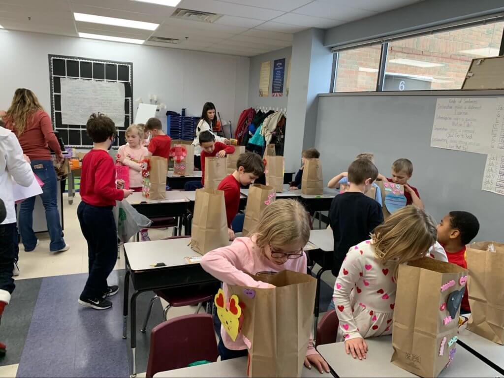 Our students celebrate Valentine's Day with a gift exchange in the classroom.